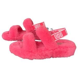 UGG Oh Yeah Slides Slip On Slippers Pink Fur Plush Women's US 9 EU 40 NWOT